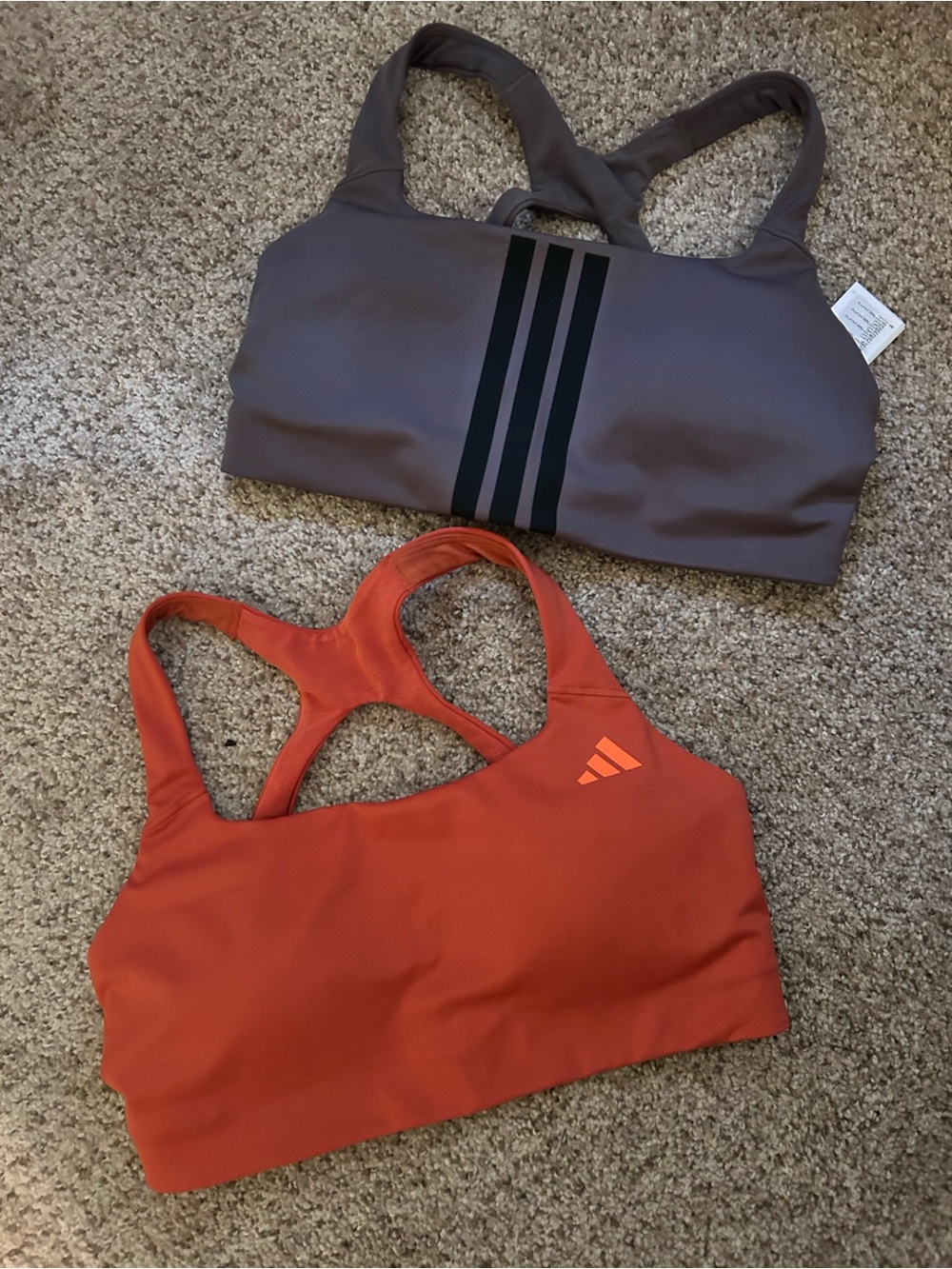 adidas Women's Rust Orange and Gray Racerback active bras